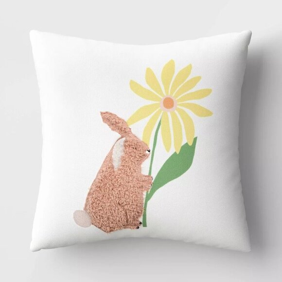 Target Easter Square Bunny and Flower Throw Pillow - Room Essentials Spring 2024 - Picture 1 of 6